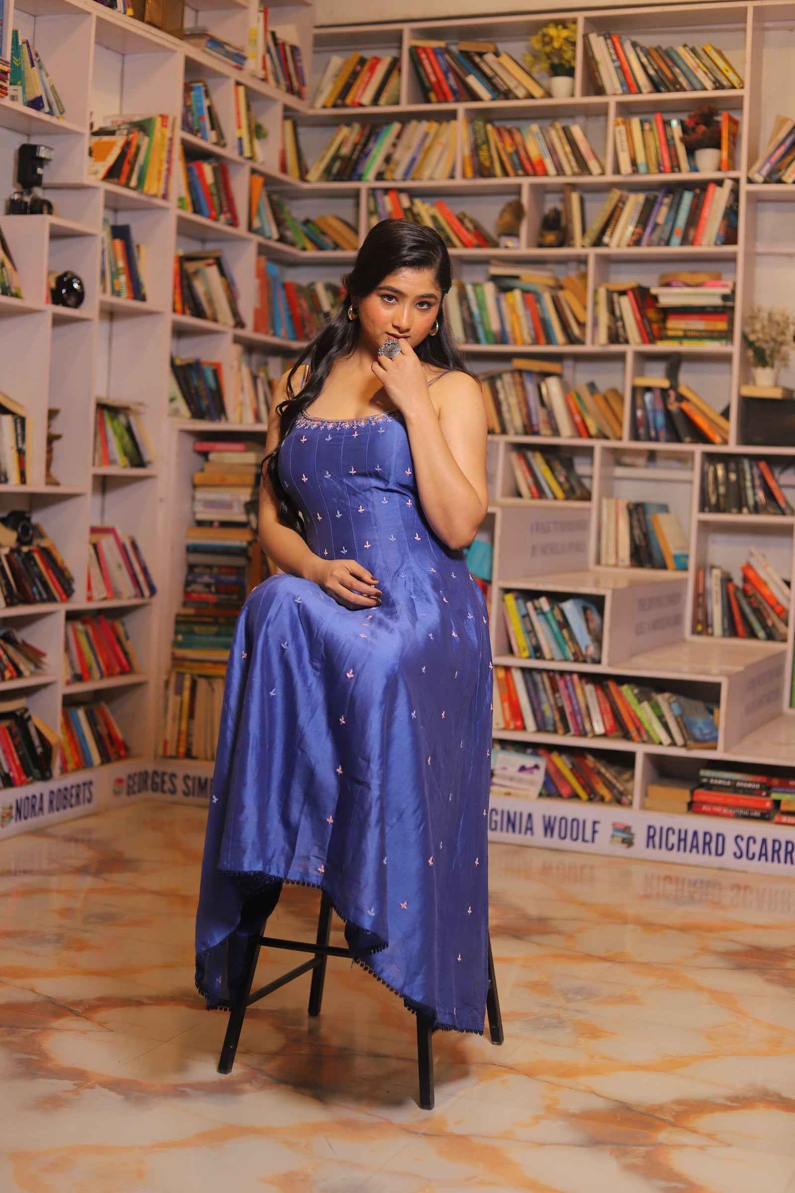 Neelaya Grace – Hand-Embroidered Blue Maxi Dress