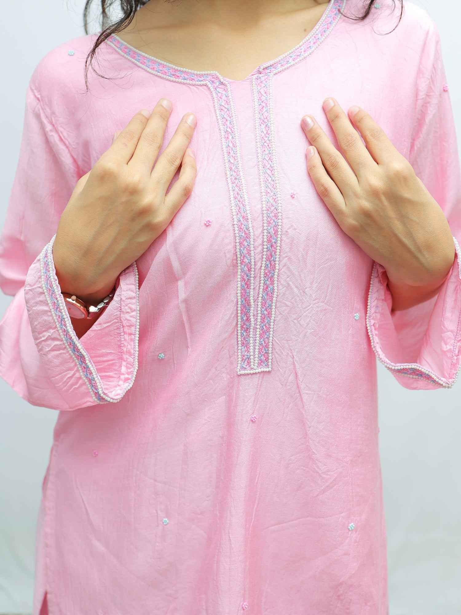 Luxury Pink Muslin Farshi Salwar Set with Handcrafted Zari & Zardozi Work