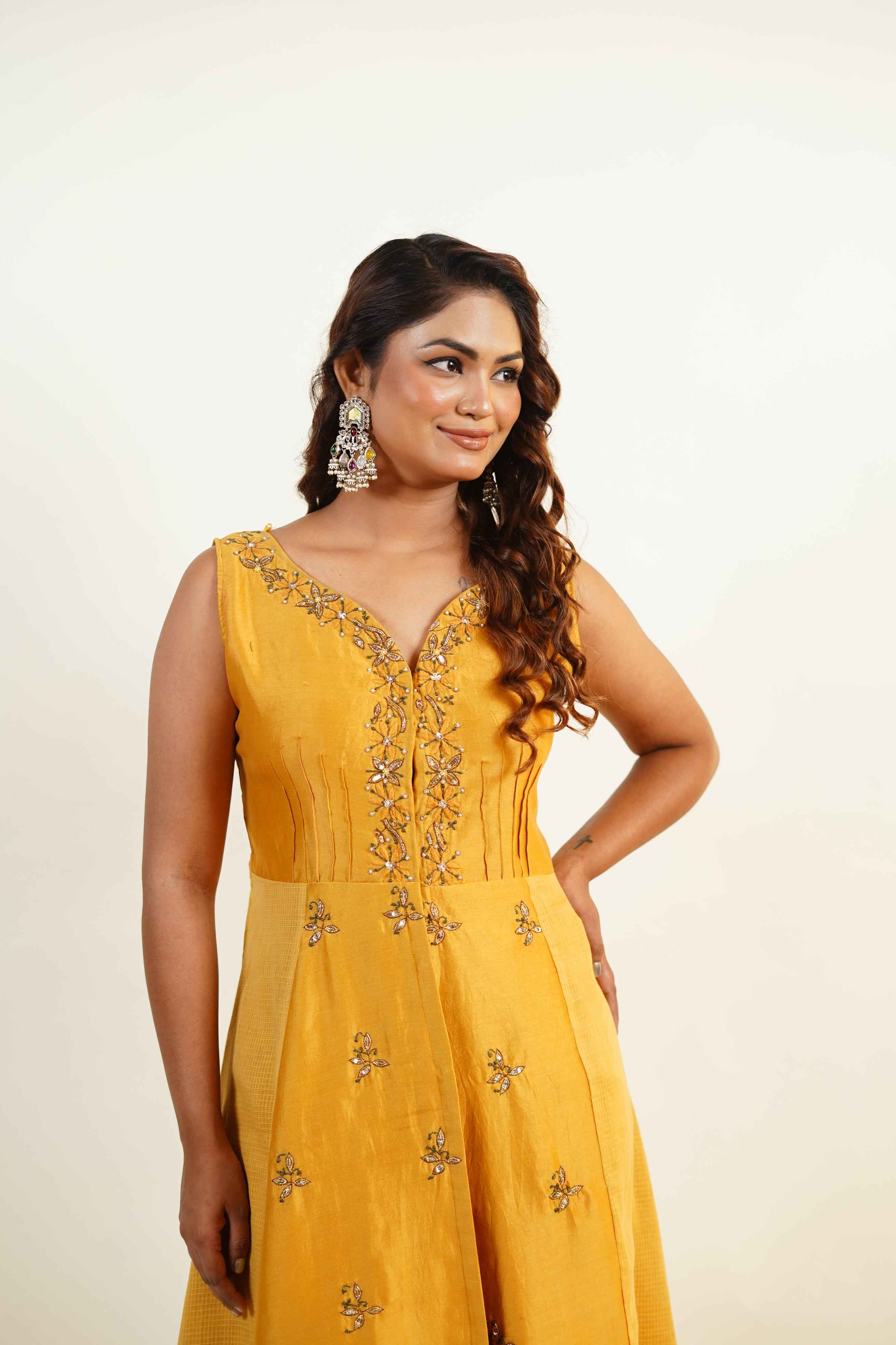 Roshni - Mustard Yellow Anarkali Style Kurta Set