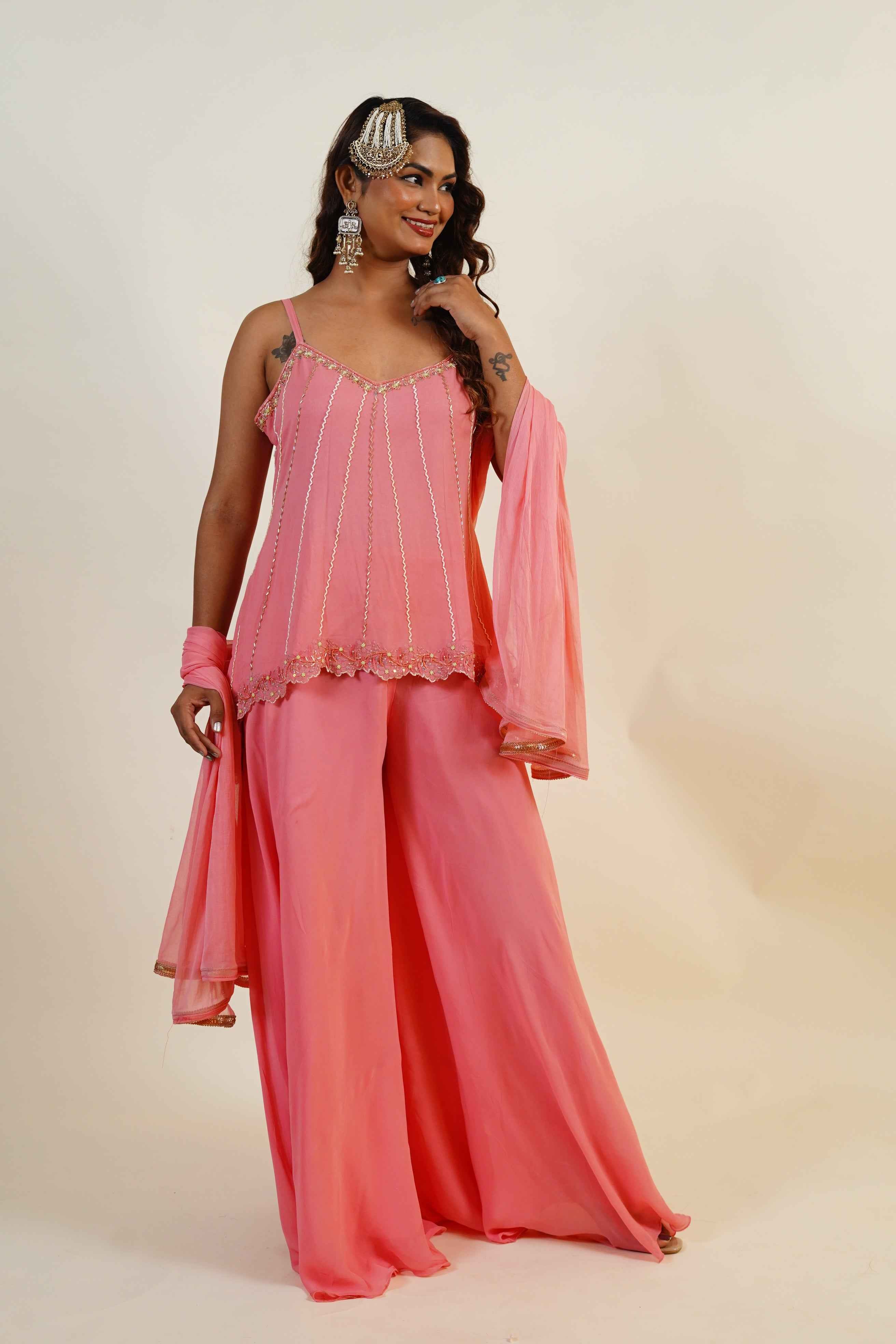 Sitarah – Fuschia Royale Handcrafted Sharara Set in Chikankari & Zardozi