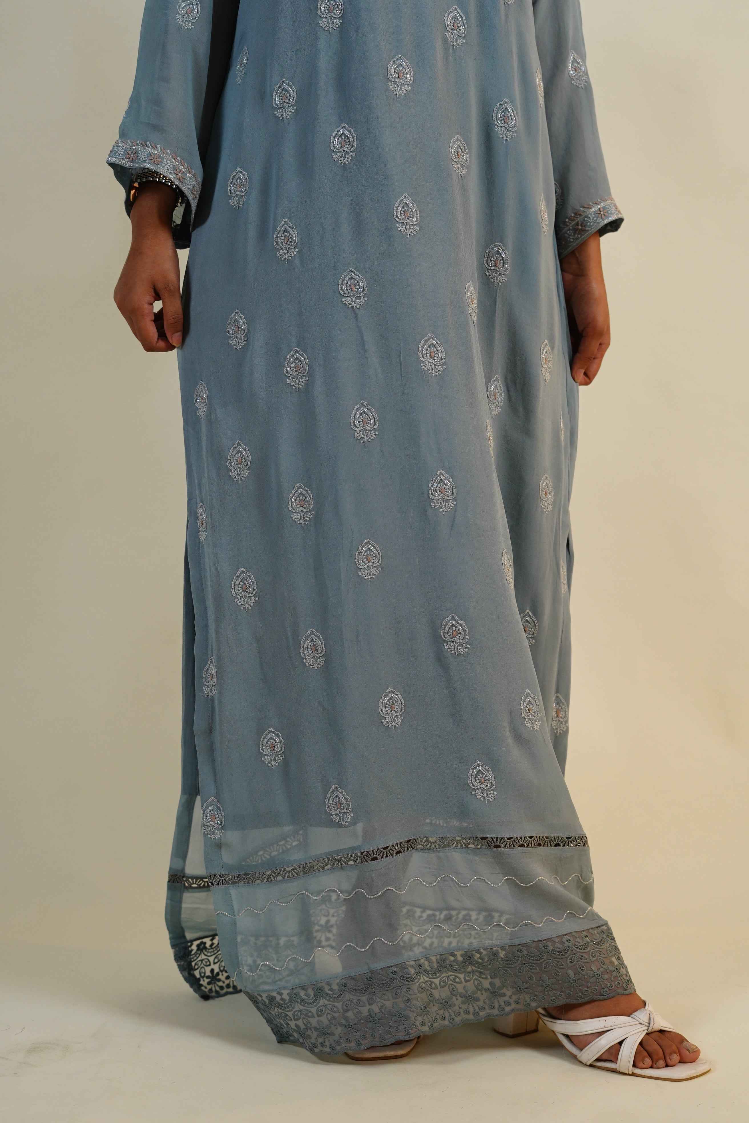 Maahira- Gray Chilkankari & Zardosi Kaftan Dress