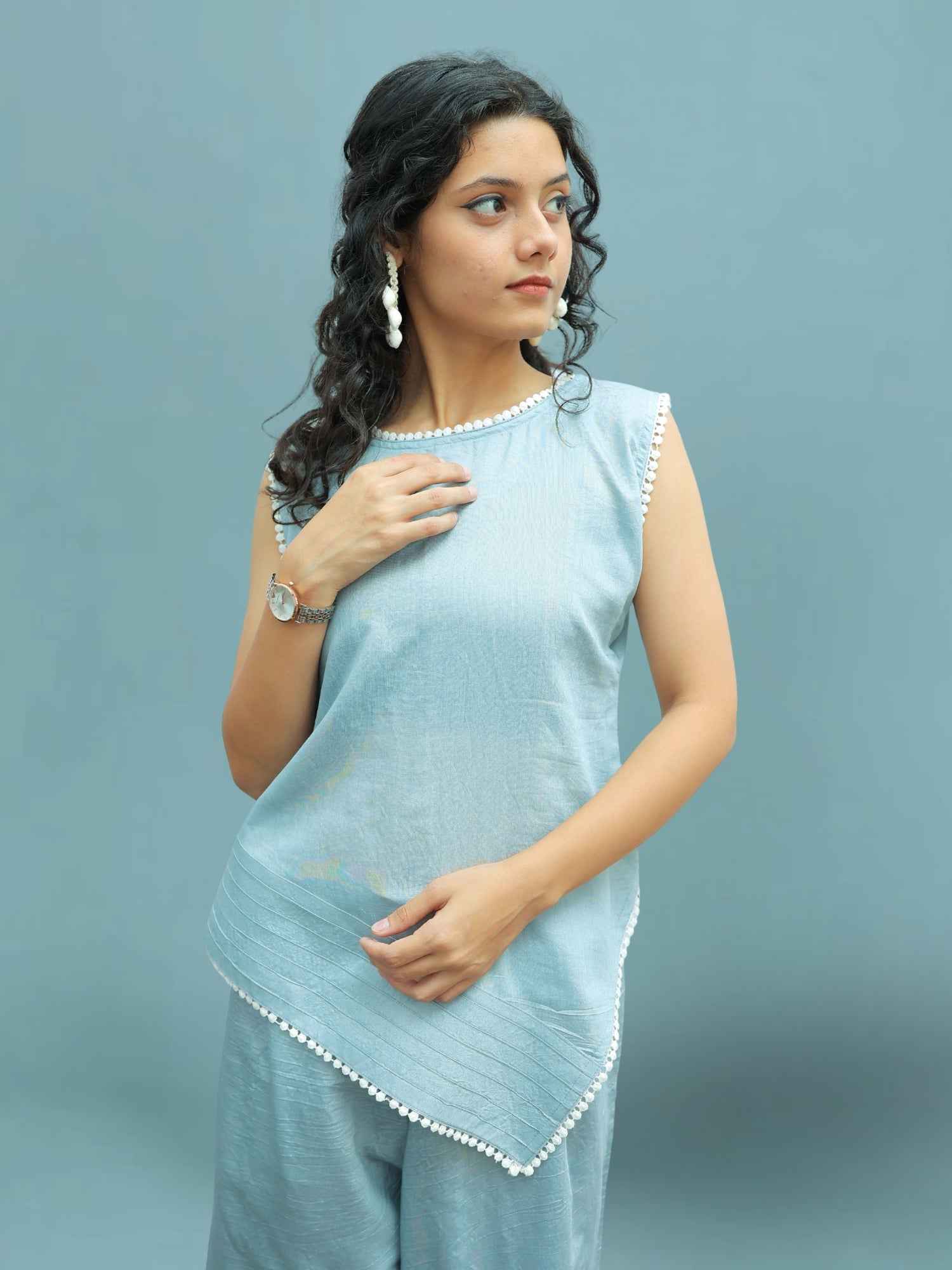 Luxury Light Grey Mul Chanderi Co-ord Set with Pintex & Lace Work for Women